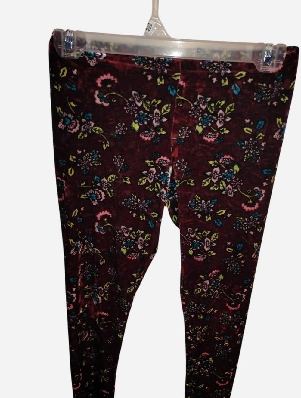 Route 66 Girls Floral Velvet Leggings Size L (10/12) Burgundy Pink Teal - Picture 5 of 5